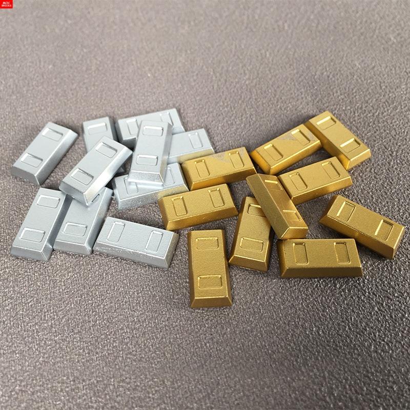 Non-Toxic Moc Bricks Utensil Ingot Bar Dollar Coin Money Gold Silver Painted Gold Gem Treasure Box 99563 Building Blocks Children'S Toys