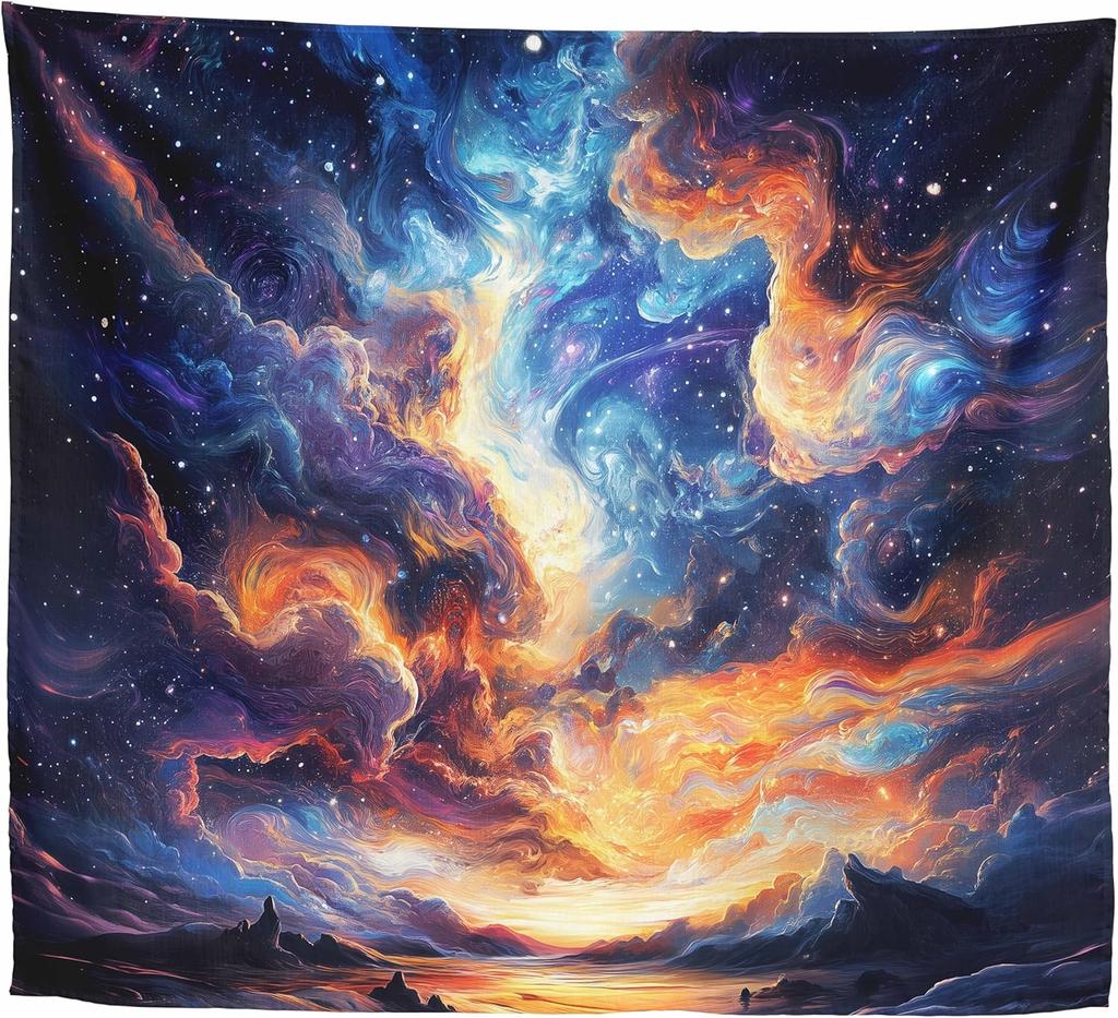 Psychedelic Galaxy Tapestry,Abstract Cosmic Nebula Wall Art, Colorful Trippy Space Cloud Decor For Bedroom, Aesthetic Gamer Room