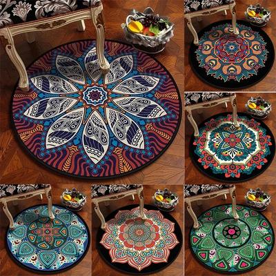 Retro Mandala Pattern Round Carpet, Room Home Decoration, Bedroom Kids' Cushion, Non-Slip Floor Mat Living Room Chair Mat