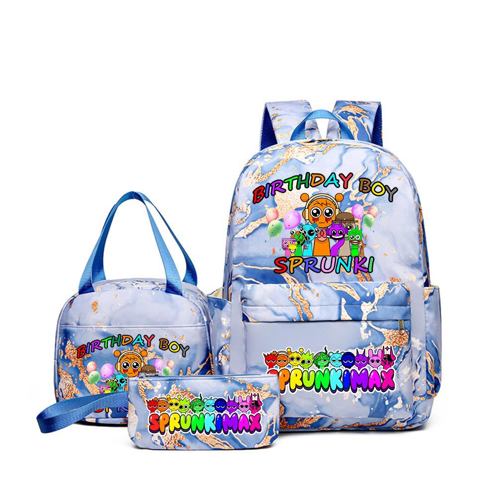 Sprunki Rhythm Box Cartoon Elementary School Bag Children S Backpack Backpack Lunch Bag Pencil Case Three-piece set