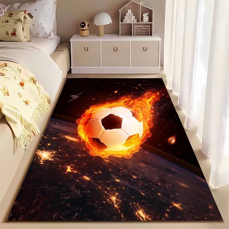 Burning soccer ball design in space carpet Suitable for use as an anti-slip game mat for living room and bedroom sofas