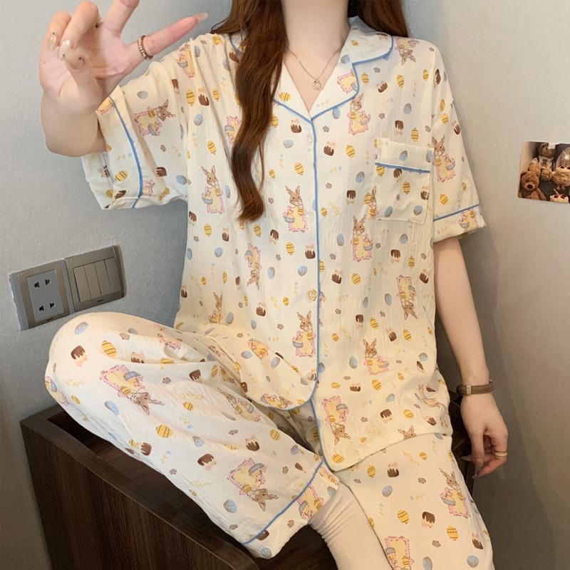 Dessert Bunny Cloud Cotton Pajamas Women'S Summer Explosion Short Sleeves Trousers Loungewear