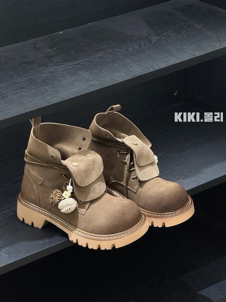 European matte polished lapel Martin boots women's 2025 retro versatile thick-soled height-increasing and thin casual short boots