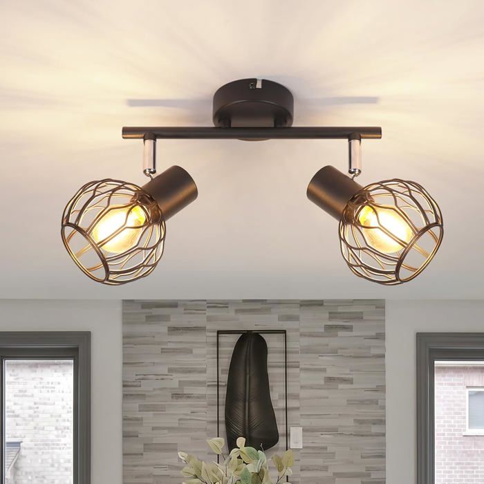 Spot double - NETTLIFE - Double tête E14 - Orientable 350°/90° - Métal noir - 2x25W