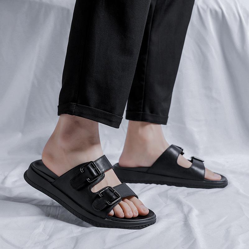 Men's Slippers 2024 Summer New Beach Shoes Black Genuine Leather Sandals Men Shoe Sandalias Hombre Slipper Slippers for Men