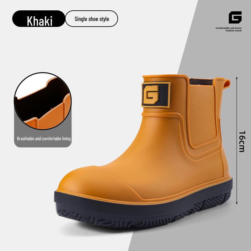 Men's Stylish Non-Slip Waterproof Short Rain Boots with Thick Velvet Lining