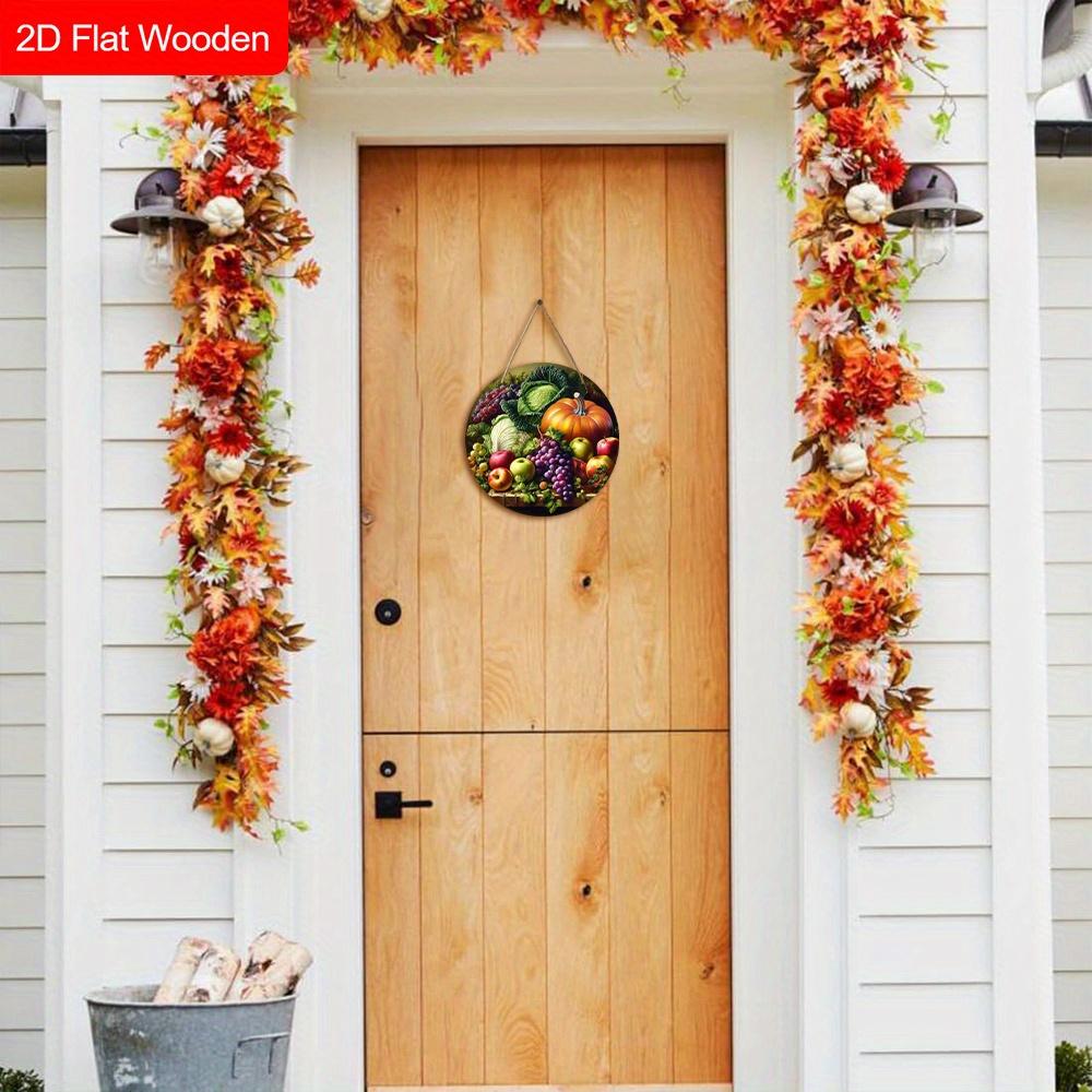 Autumn Harvest Wooden Sign with Fruits and Vegetables Pattern Design - Unique Wall Pediments - Ideal for Front Door, Yard, Porch, Room Decor