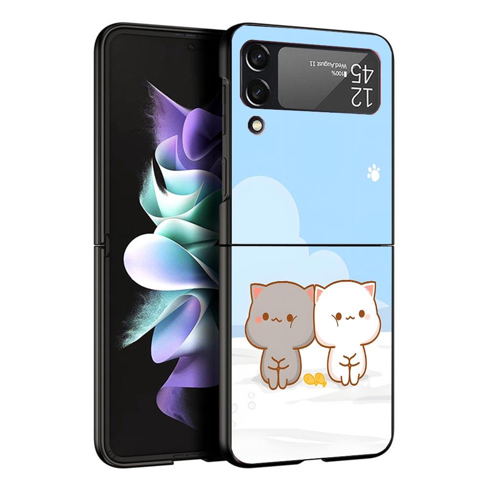 Süße Pfirsich Goma Katze Schwarze Handyhülle Für Samsung ZFlip7 ZFlip6 ZFlip5 ZFlip4 ZFlip3 5G Harte Schutzhülle Galaxy Z Flip 3 4 5 6 7