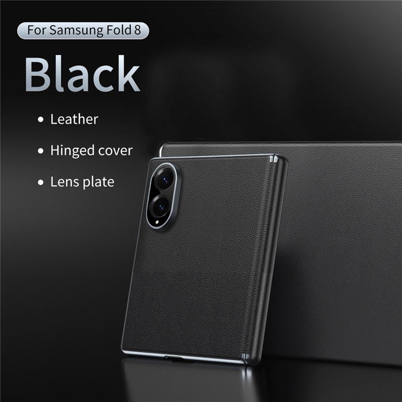 For Samsung Galaxy Z Fold 8 5G Case Luxury Leather Hinge Protection Cover For ZFold 8 Fold8 With Screen Lens Protector Case