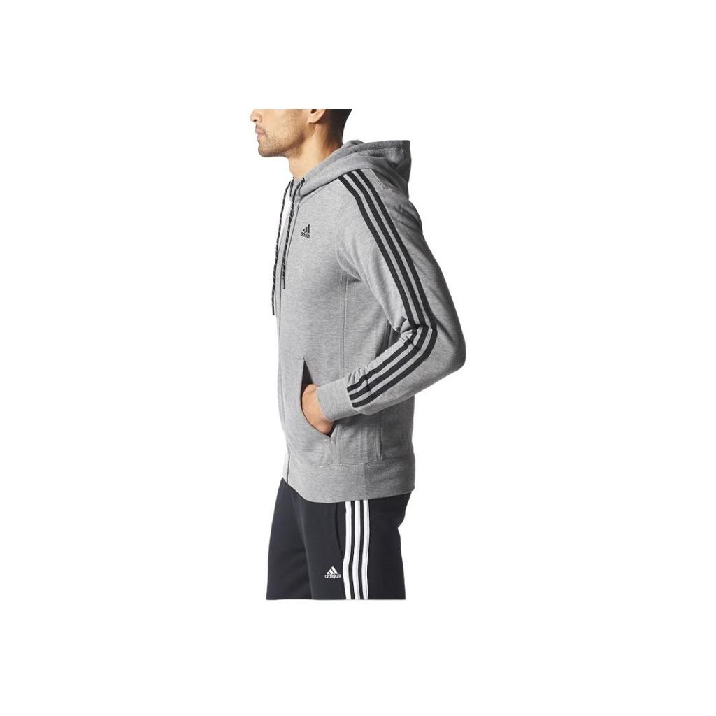 Adidas Logo Printed Hooded Zip-Up Long Sleeve Jacket Men Jackets Dark-Gray S12904