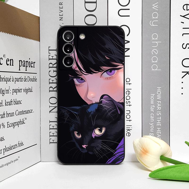 

Funny Girl Holding Cat Cartoon Phone Case for Samsung Galaxy S25 S24 S23 Ultra S22 Plus S21 FE S25 Edge M55 Soft Silicone Covers For Samsung S25 edge