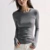 Women's Brown Crew Neck Long Sleeve Top Slim-fit Casual Basic T-shirt