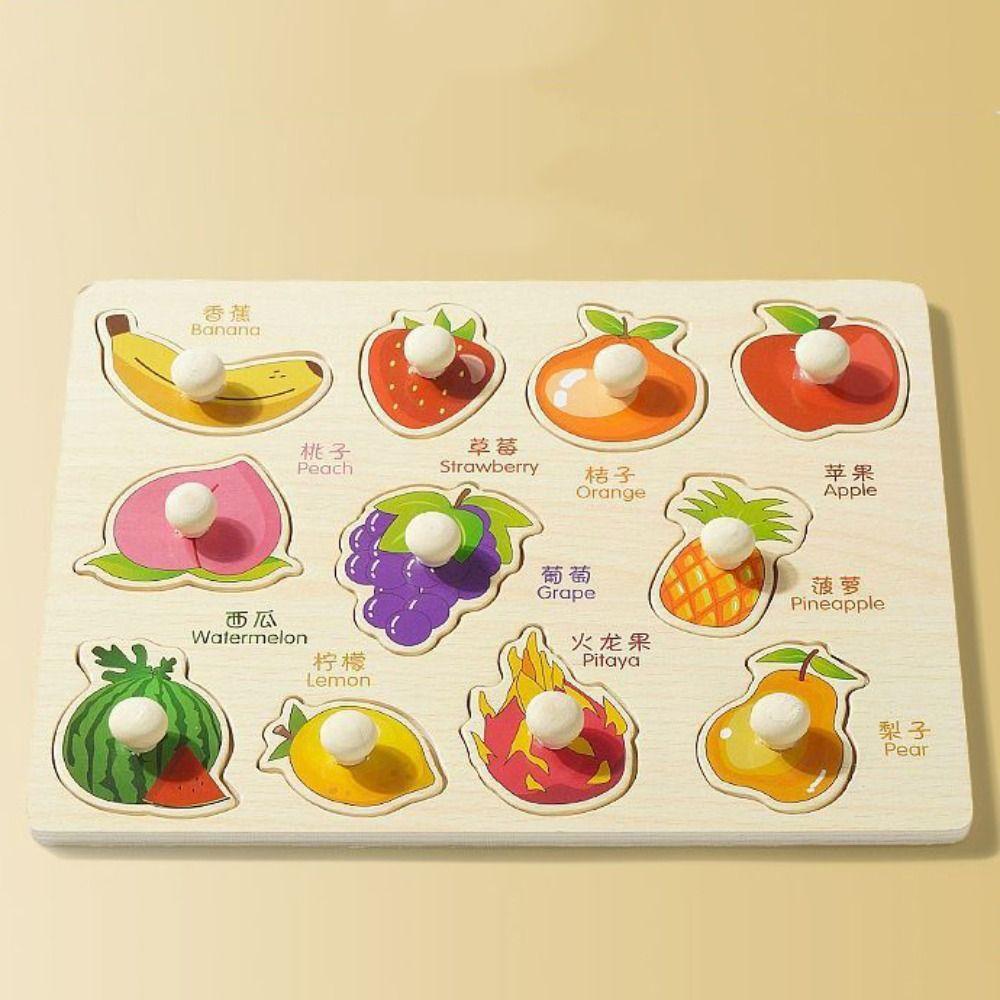Shape Matching Wooden Puzzle Toys Montessori Animals Fruits 3D Puzzles Kids
