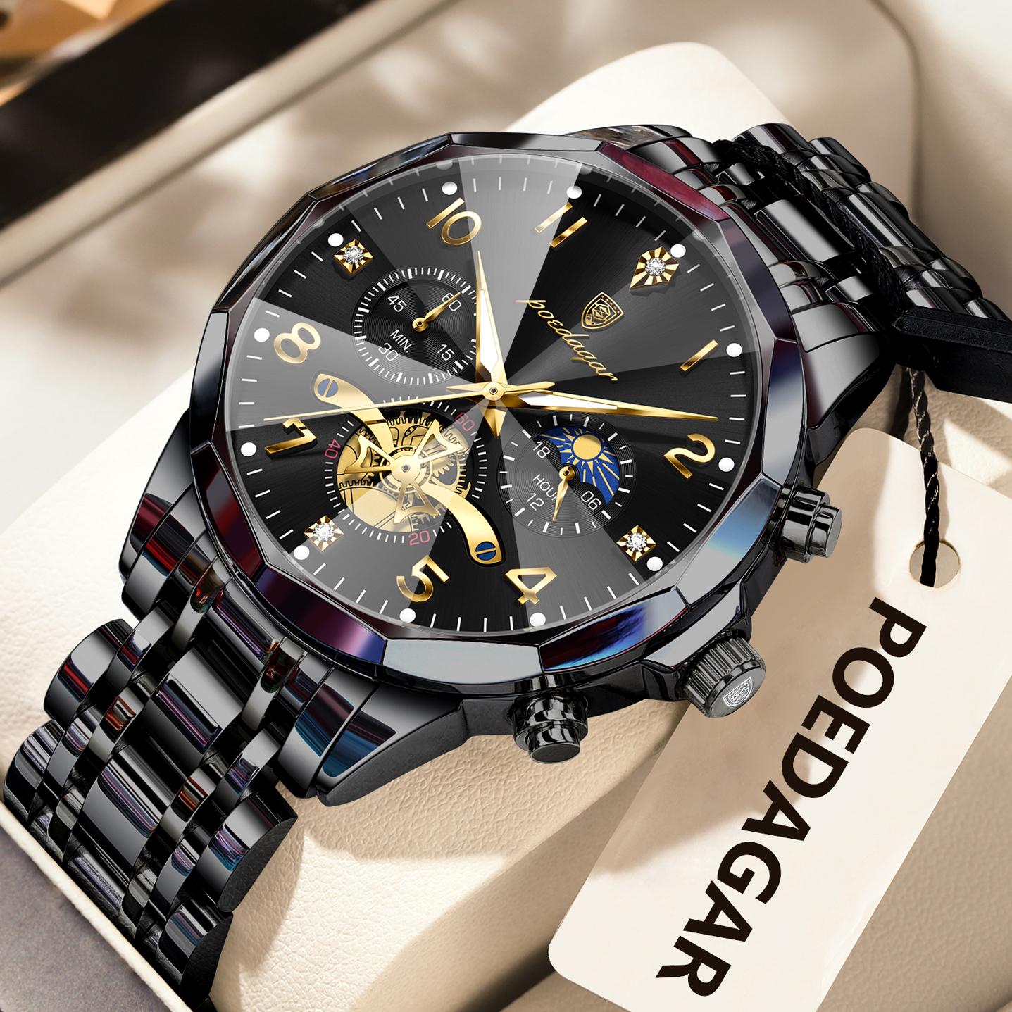 

POEDAGAR Luxury High Quality Man Wristwatch Chronograph Stainless Steel Quartz Watches Waterproof Luminous Clock Reloj чёрный