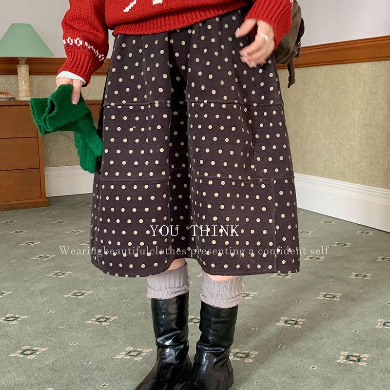 13th Row Korean Style Corduroy Midi Skirt - Winter Commute Versatile for Women M серый