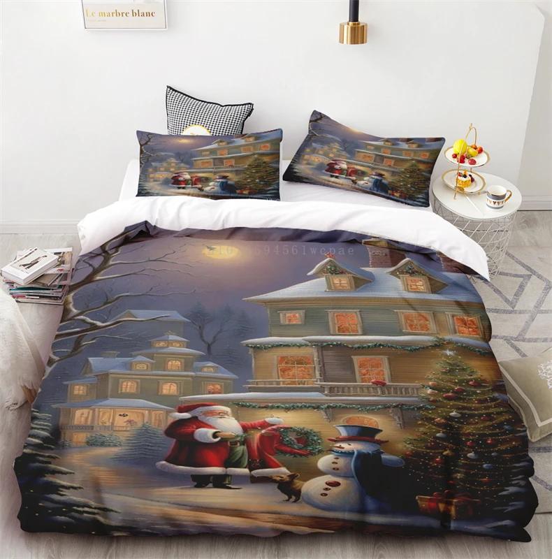 New Style Duvet Cover Christmas Santa Elk HD Printing One Quilt Cover Two Pillowcases Cover Set Bed Linen For Home Decorations