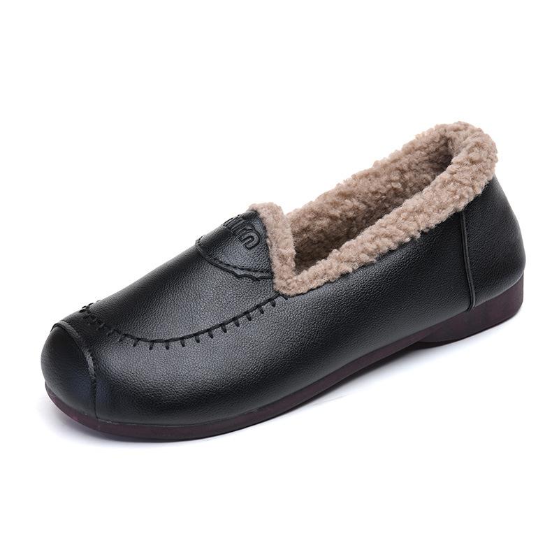 Processing custom Doudou shoes for women's winter wear 2025 new plush warm fluffy shoes flat bottom low top mother cotton shoes