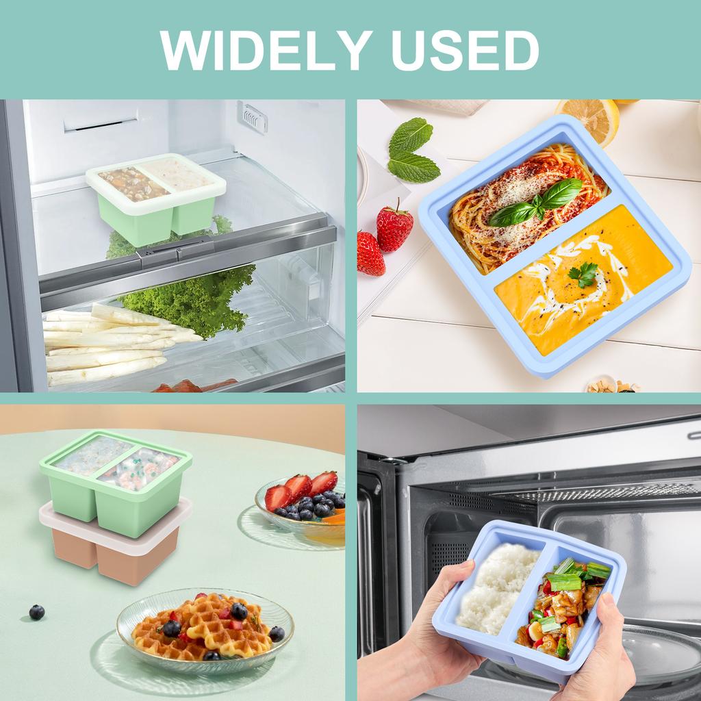 3Pcs Food Preservation Box Silicone Freezer Tray with Lid High Temperature Resistance Snack Container for Refrigerator Microwave