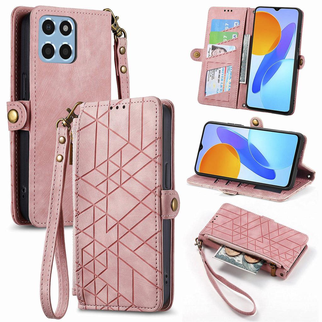 Case For Honor X7c 4G/200 Smart 5G/Play 60 Plus 5G Zipper Wallet Geometry Lines Leather Phone Cover