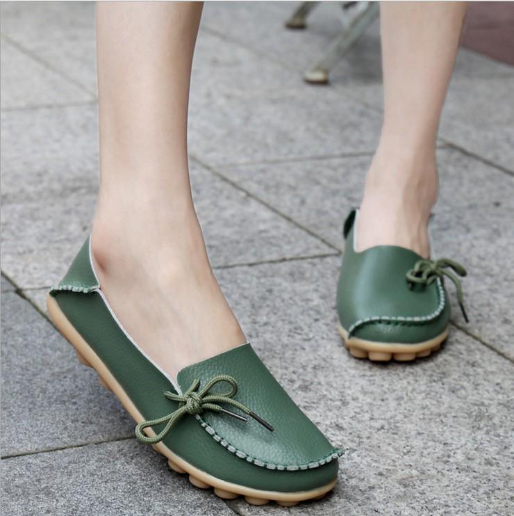 Casual Women's Single Shoes, Mother Shoes, Flat-bottomed Peas Shoes, Nurse Shoes, Lace-up Tendon Low-top Shoes