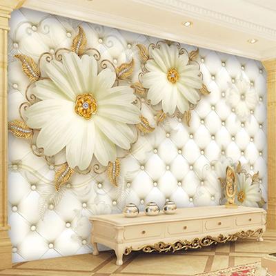 3D Wall Mural European Style Luxury Gold Jewelry Flower Soft Pack Photo Wallpaper Hotel Living Room Murales