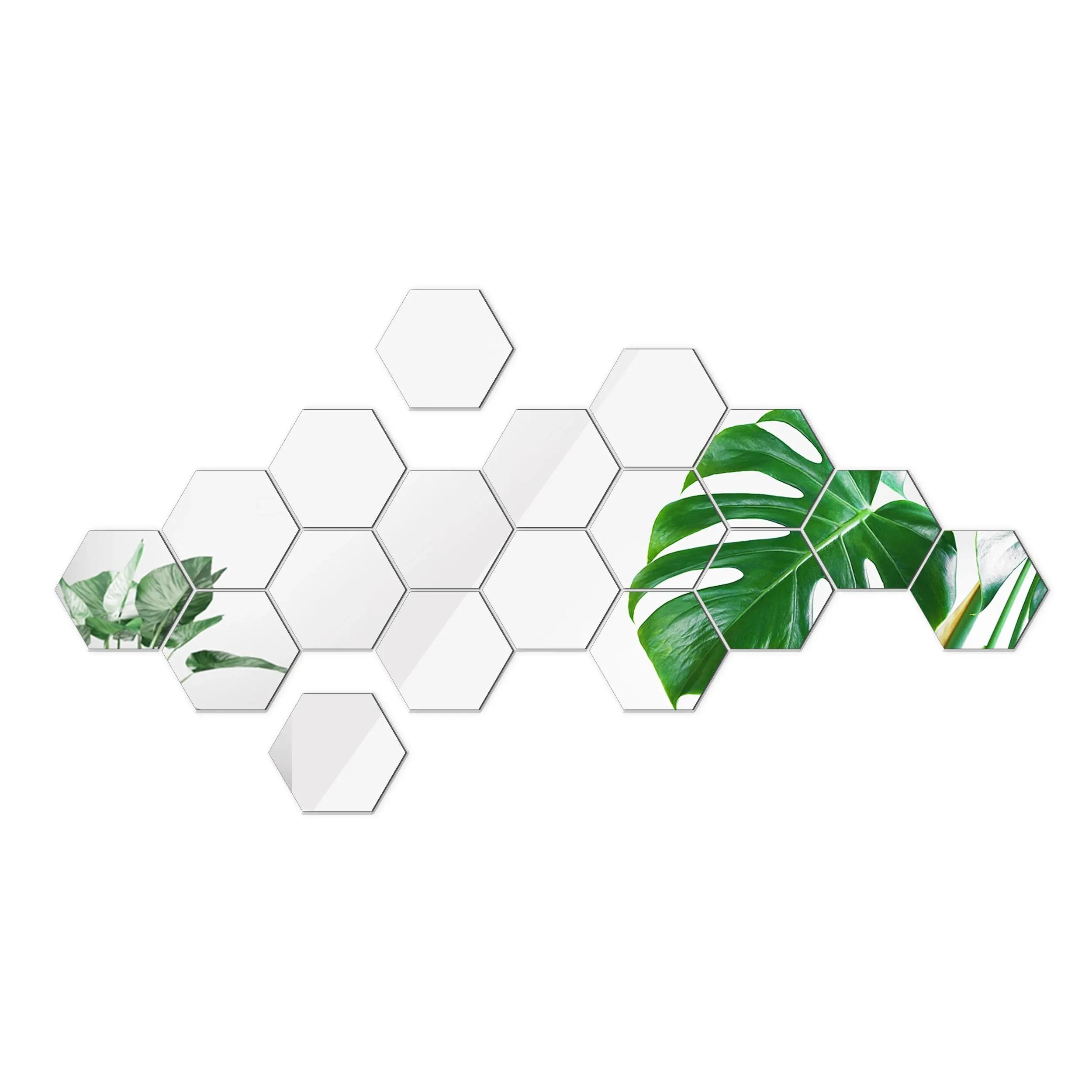 

12PCS/Lot Geometric Solid Hexagonal Mirror Wall Stickers DIY With Built-in Adhesive and Removable Home Decoration 8x7cm серебряный