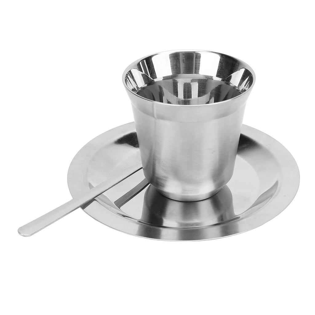 Kaffeetassenset mit Untertasse Löffel 80ml Doppelwandig Isoliert 304 Edelstahl Demitasse-Tasse für