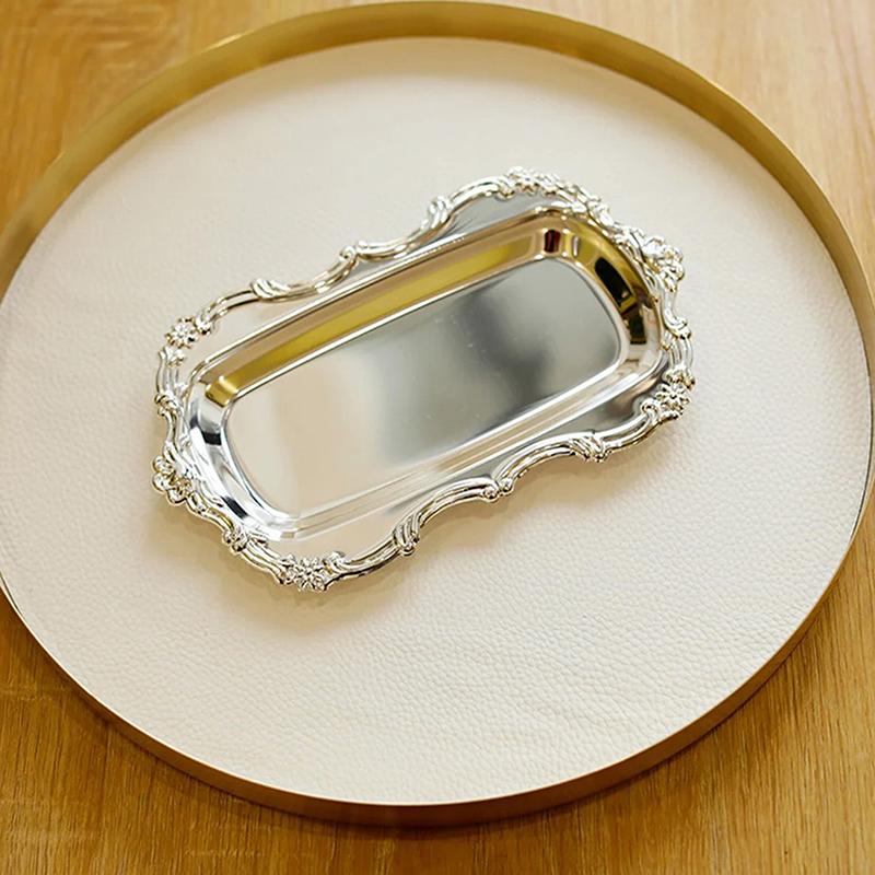 Vintage Embossed Tray Serving Platter For Desserts Jewelry Storage Organizer Snack Plate For Dining Table Decor