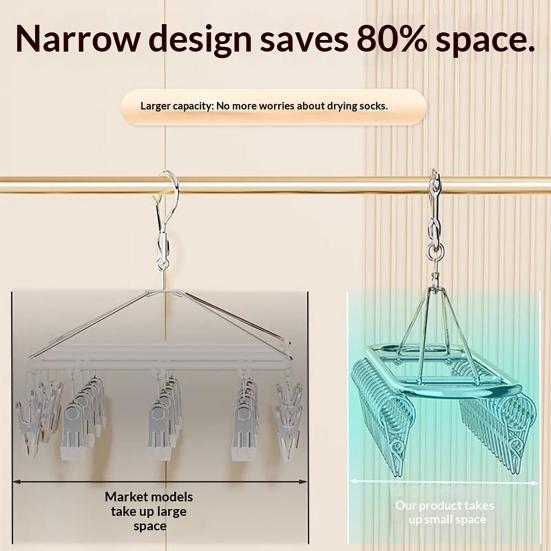 Clothes Drying Rack with Clip Strong Clamps No Rust Dryer Durable Stainless Steel Hanger for Socks And Underwear