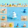 Charming Resin Surfboard Sailboat Seagull Seashell Beach Decor Miniatures Modern