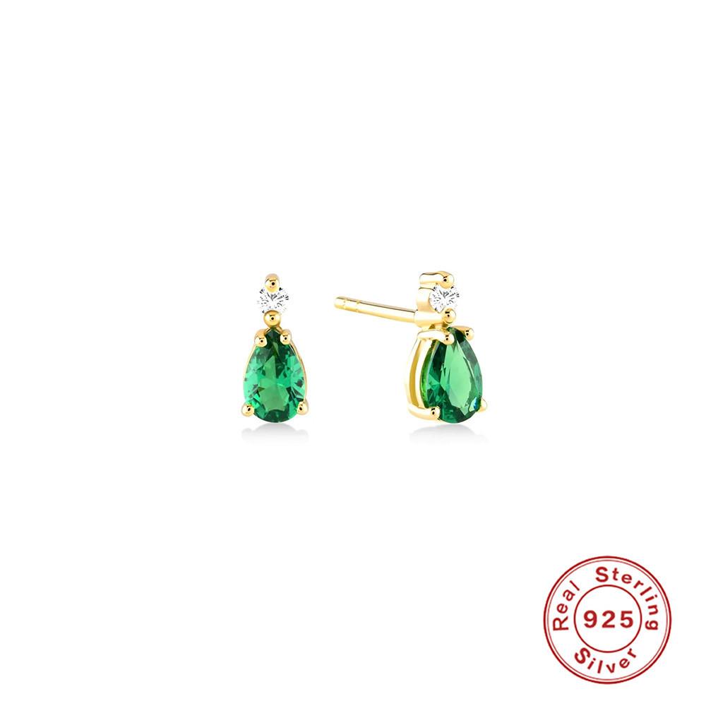 Simple Color Diamond-Set Temperament Commuter Water Drop Ins Wind S925 Sterling Silver Office Worker Stud Earrings