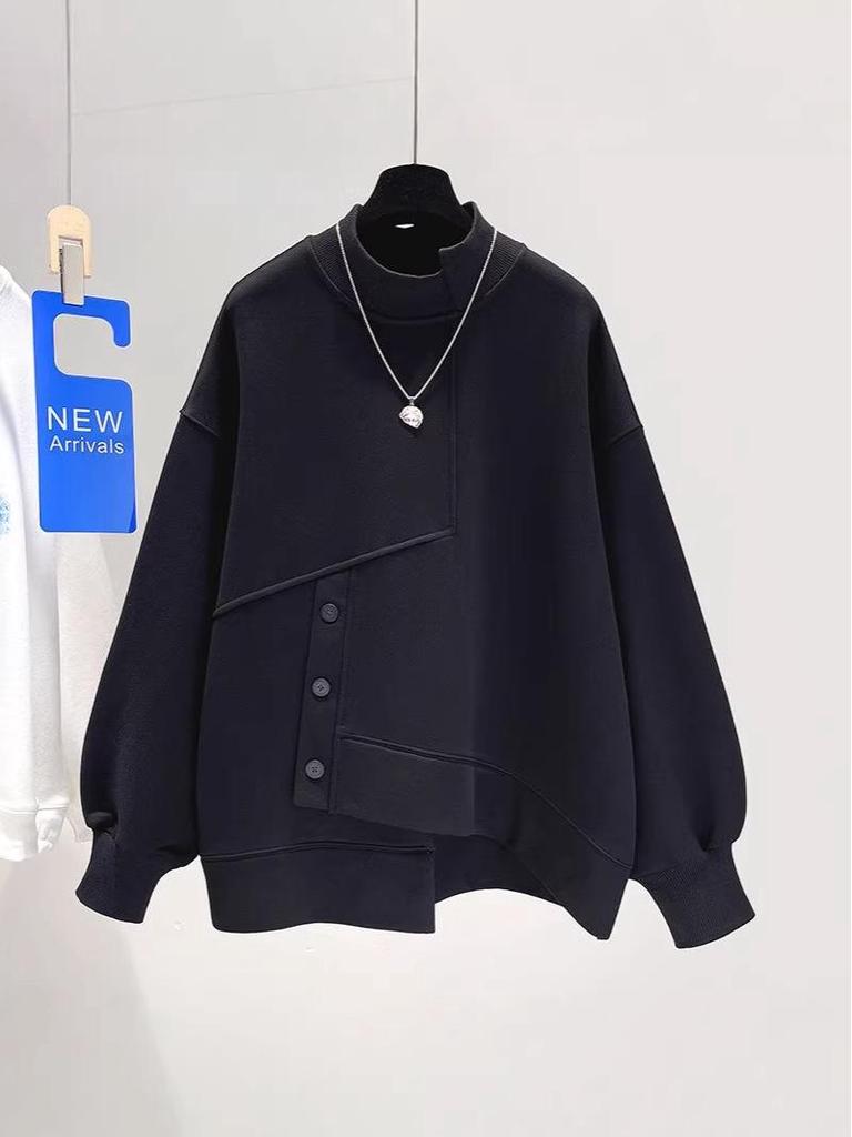 2026 Plus Size Women's Half-High Collar Sweatshirt - Spring/Autumn Korean Style Simple Loose Jacket
