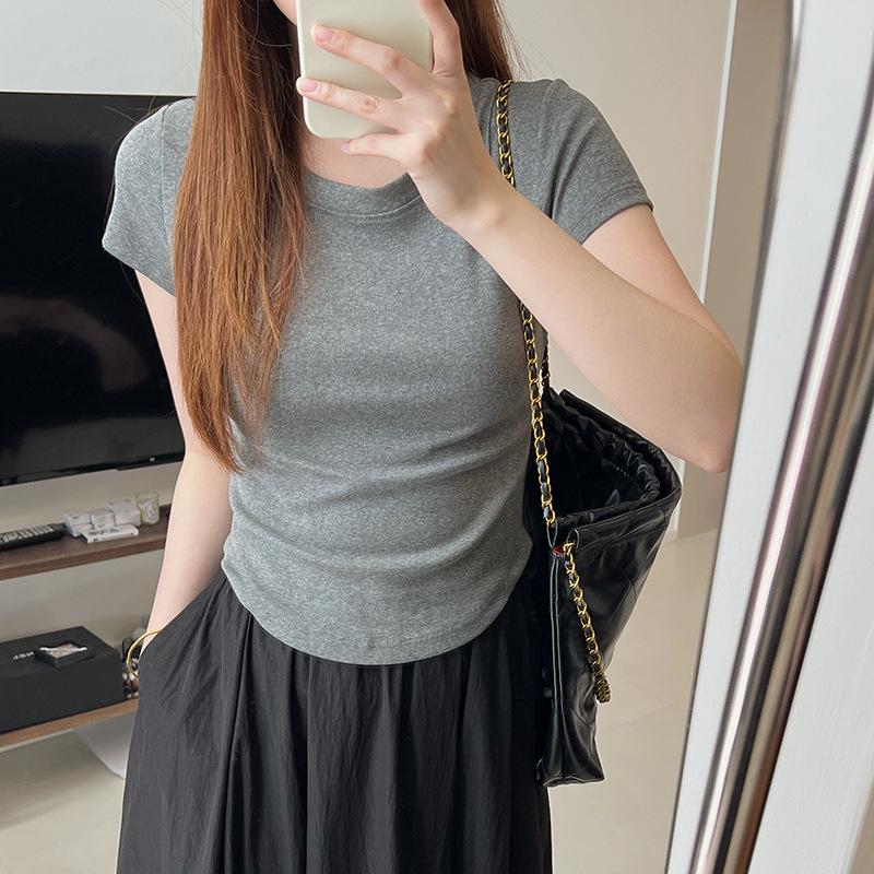 2024 Women's Slim Fit Peach T Short-Sleeve Elastic T-Shirt – Slimming Summer Base Layer Top