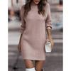Womens Solid Color High Neck Long Sleeve Knit Sweater Dress Regular Fit Elegant Office Style