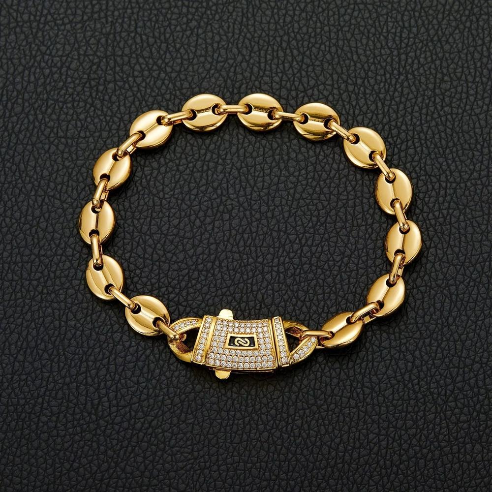 6mm 8mm 10mm Gold Plated Stainless Steel Pig Nose Bracelet Iced Out CZ Spring Clasp Unique Hip Hop Jewelry for Women Men
