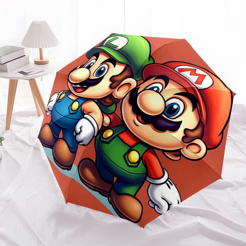1pc Mario Luigi Automatic Open/close Folding Portable Umbrella with 8-Rib Structure for Women/Men, All-Season Use a0901151