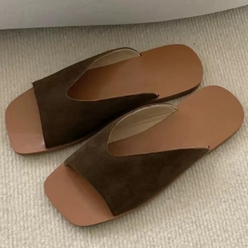 Fashion High Quality Faux Suede Square Toe Designer Brand Sandals Women Summer Sexy Open Toe Flat Sandal Comfortable Vacation Beach Shoe