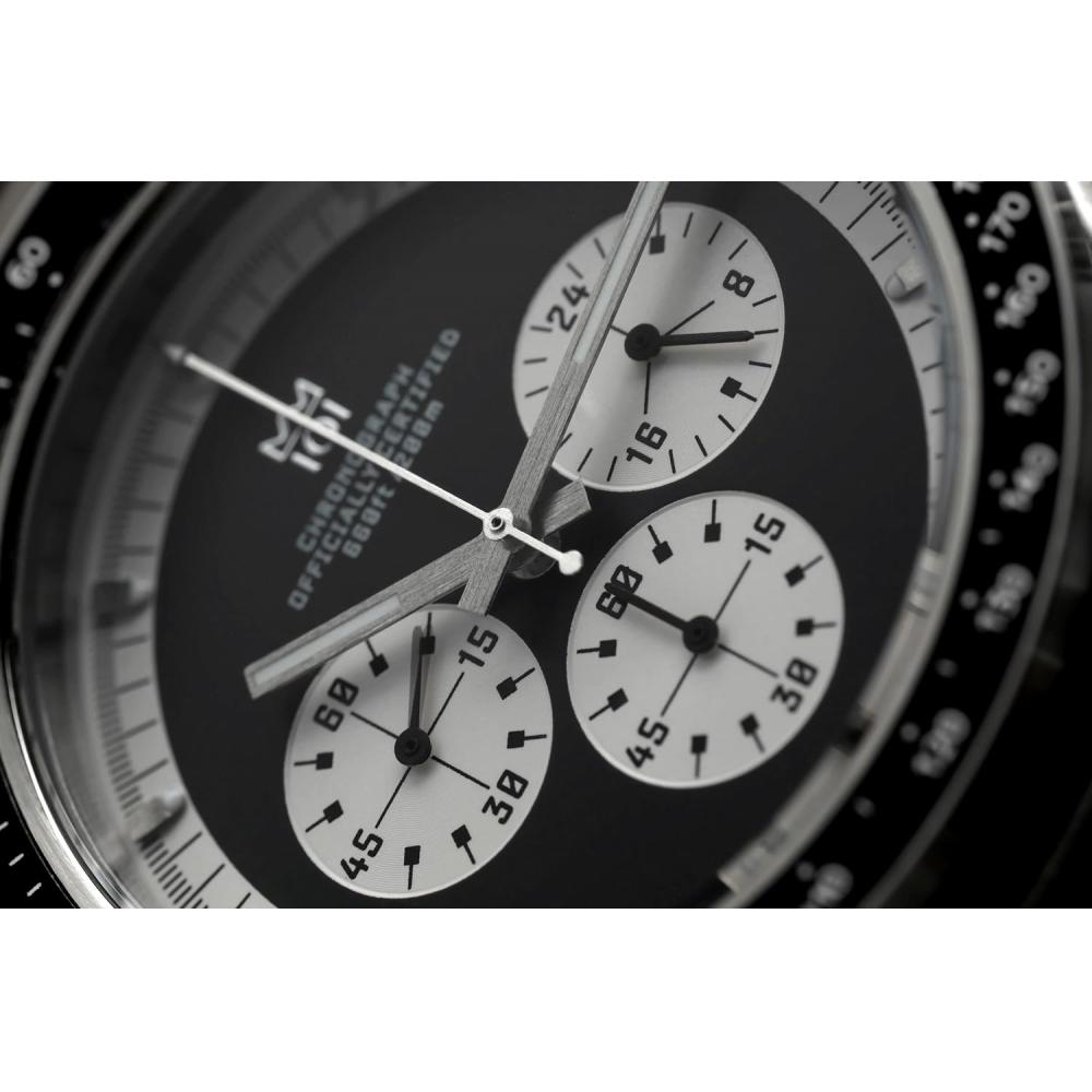 [HYAKUICHI 101] Classic Chronograph Non-Date 200m Waterproof Watch Center Chrono Men's Black Panda