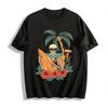 Vintage Skull Surfing Coconut Tree Graphic Short Sleeve Tee Pure Cotton T-shirt