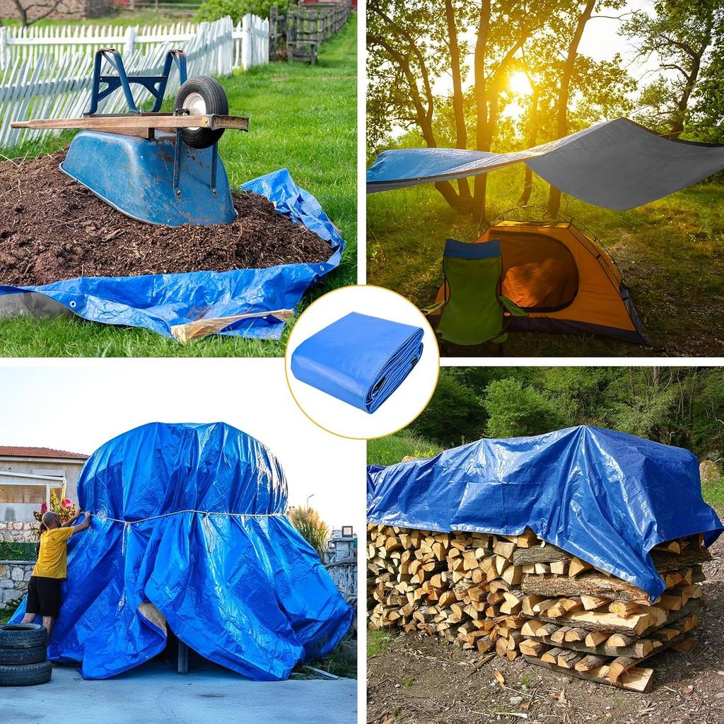 Heavy Duty Waterproof Tarpaulin Large Multipurpose Cover UV Resistant Thick Poly Tarps for Outdoor Camping Tent Pool Rain Cover