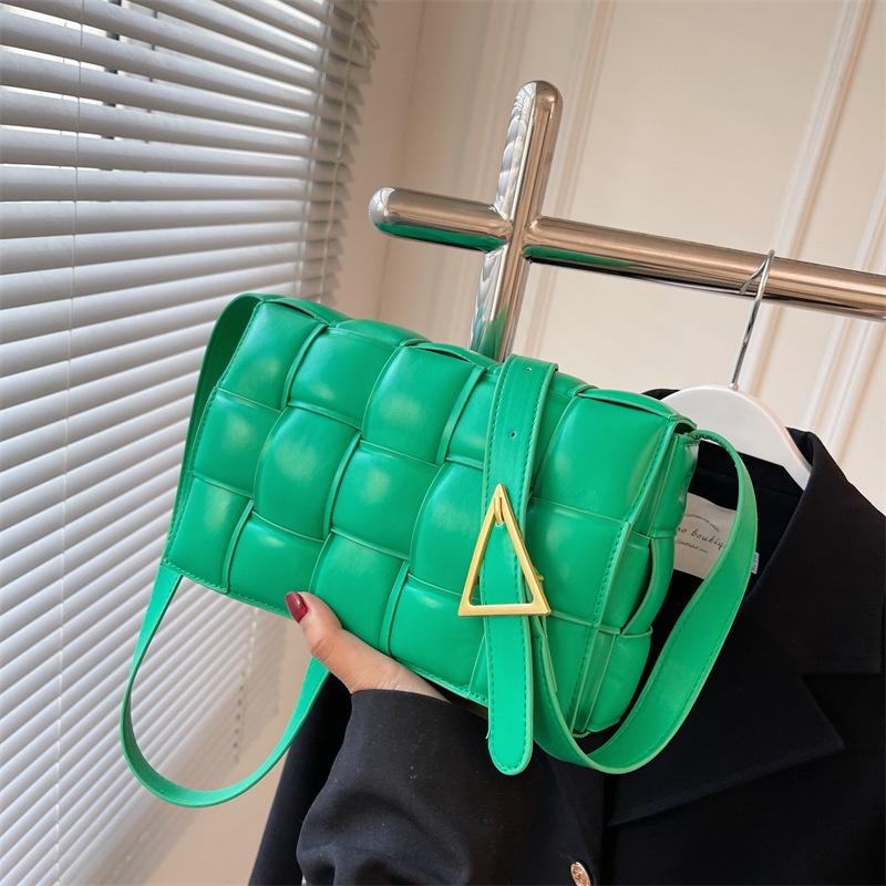 Classy Plaid Pu Leather Women Shoulder Bag Woven Soft Square Hand Chain Bag Gift