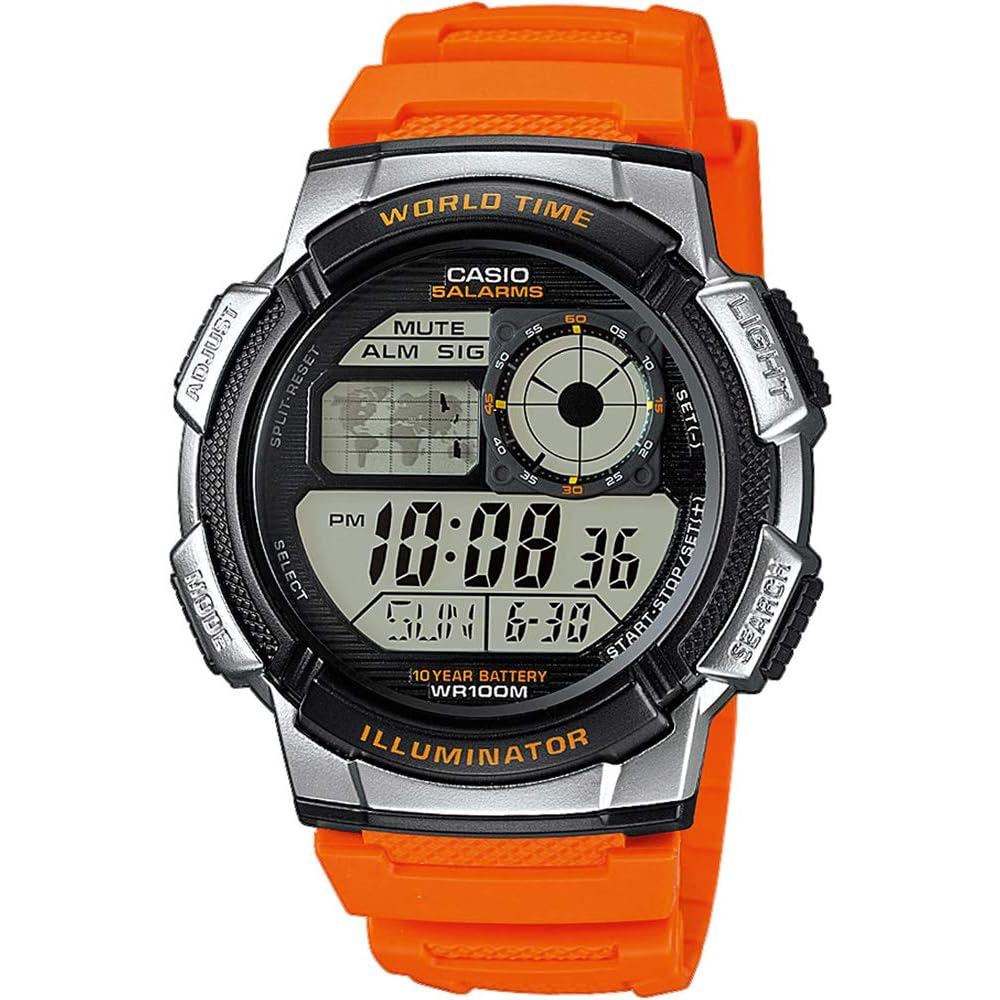 Casio World Time Digital Men s Watch AE-1000W-4BV Orange Silver Imported Model