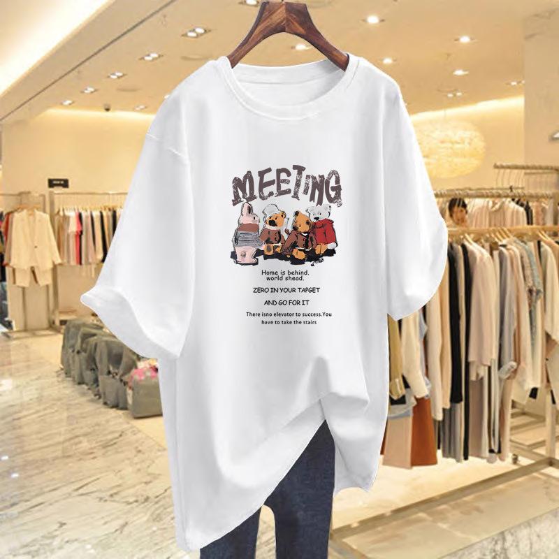 

Pure cotton American retro bear short-sleeved t-shirt tide 2025 summer new Korean version design small V-neck bottoming top S