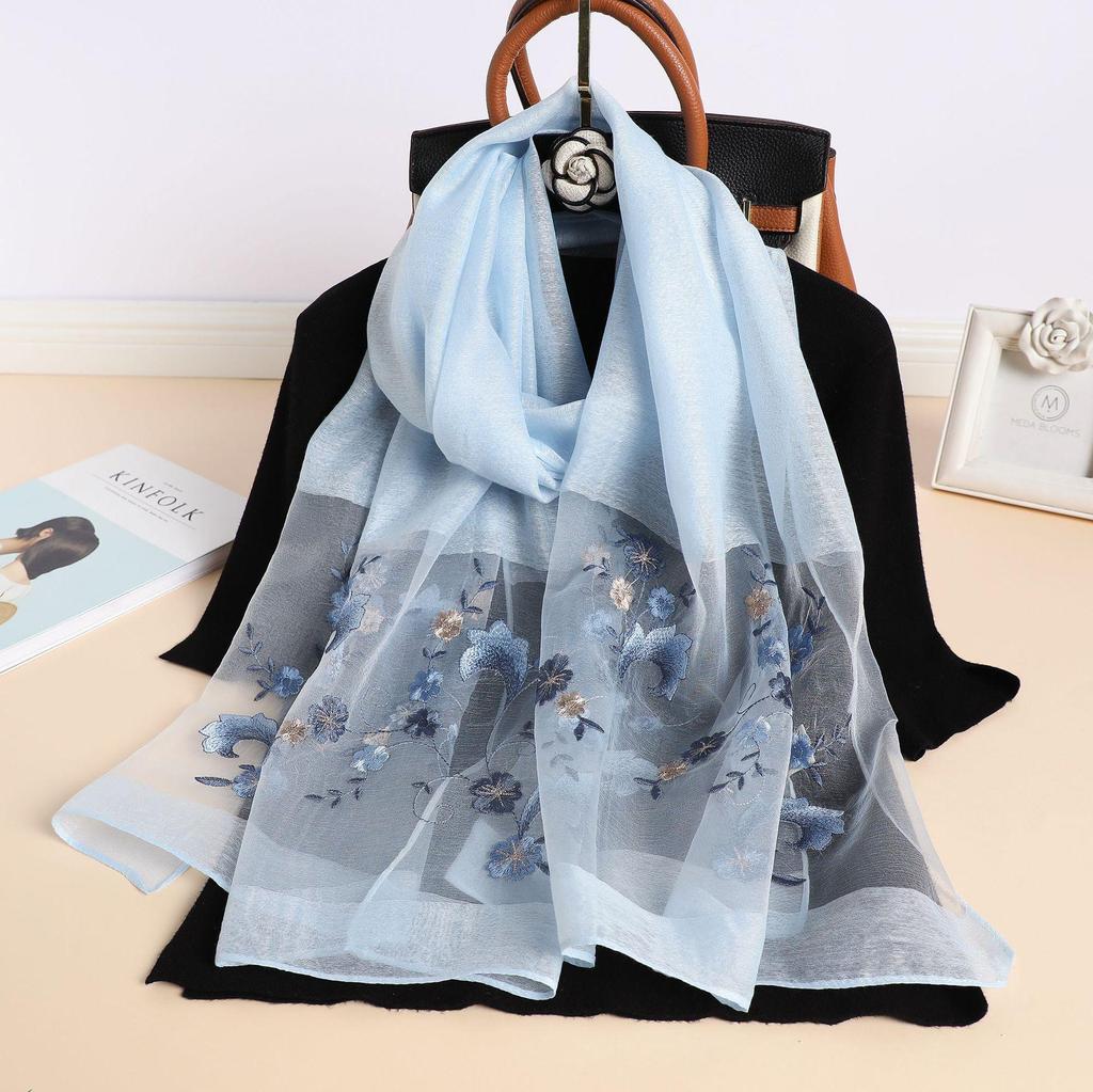 Silk Women Scarf Warm Wool Shawls Lady Wraps Floral Pashmina Embroidery Scarves Foulard Hijab  Long Female Hair Bandana