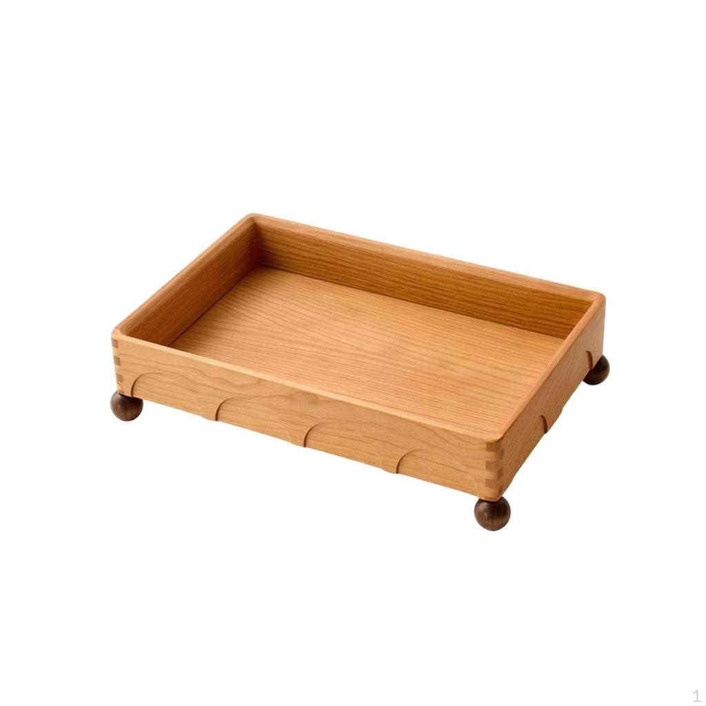 Wooden Tray with Feet Storage Elevated Desktop Organizer for Vanity, Entryway, Bar