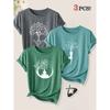 2026 3 Pack Harmony Between Man And Nature Yoga Print Women Short Sleeve T Shirts Casual Sports Holiday Tops Summer Autumn Tees