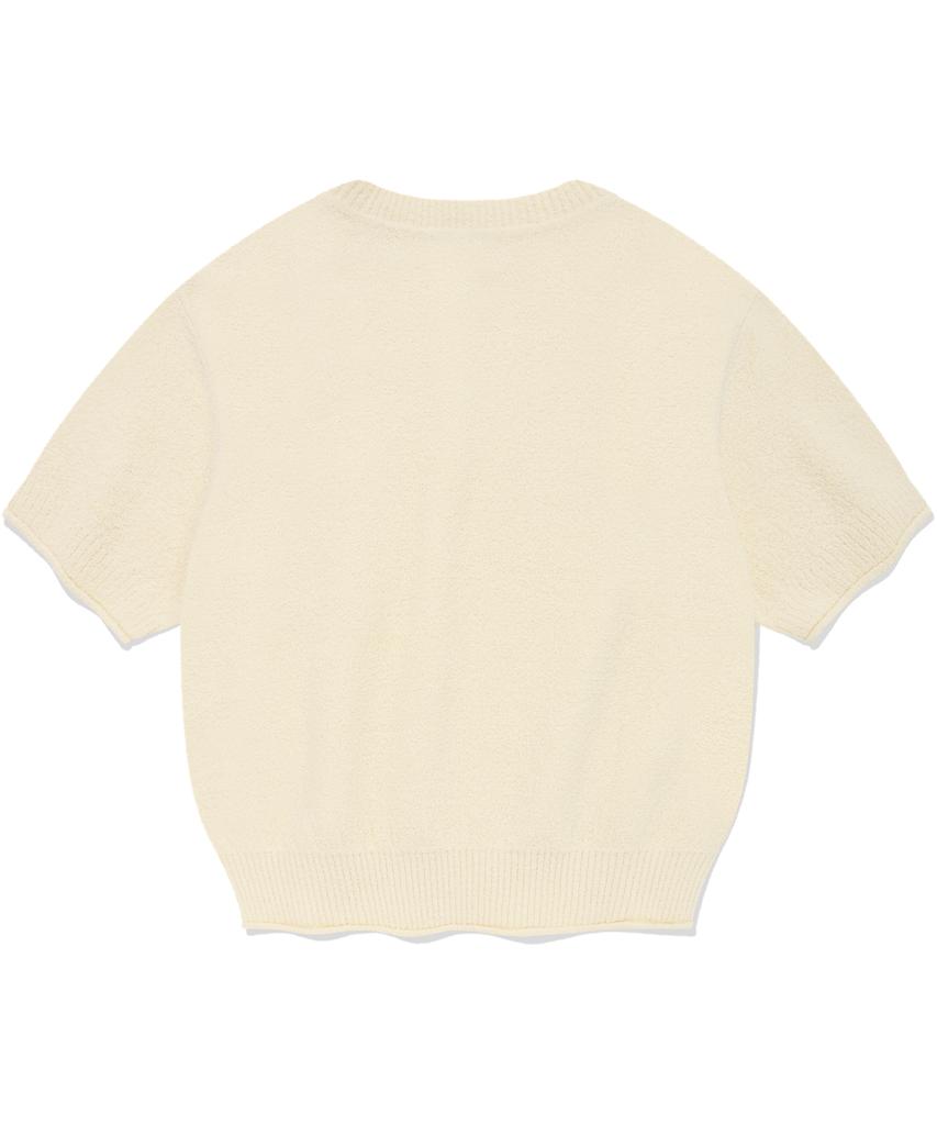 COVERNAT WOMAN Round Boucle Short Sleeve Knit Ivory