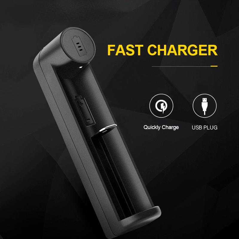 

18650 Зарядний пристрій для акумуляторів Розумна зарядка 1 Слот USB 26650 18350 22650 21700 26700 26500 Літій-іонні зарядні пристрої для акумуляторних батарей Including charging cable чорний