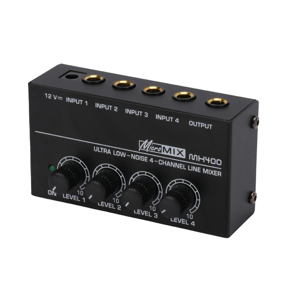 4 Channel Line Mixer Mini Sound Mixer DC 12V Easy Operation Audio Mixer Ultra Low Noise 4 Input 1 Output with Power Adapter