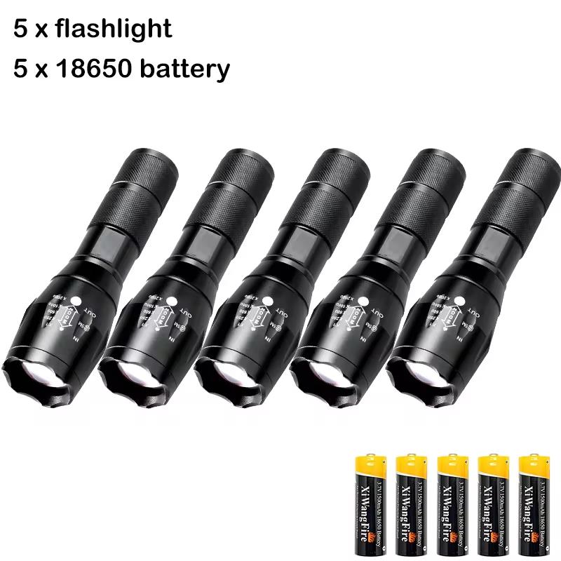 High Power T6 LED Flashlights Camping Torch 5 Light Modes Zoom Light Aluminum Alloys Waterproof Material External 18650 Battery